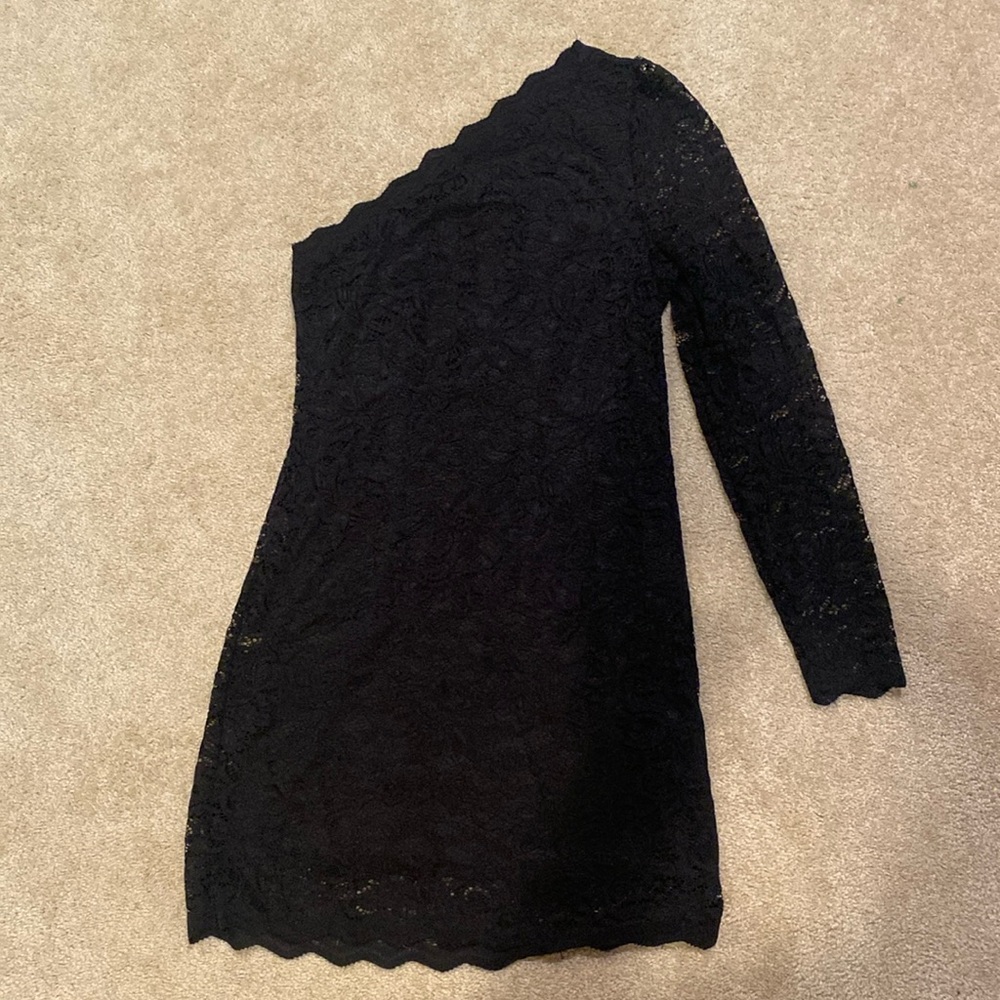 One shoulder express black lace dress - size 10